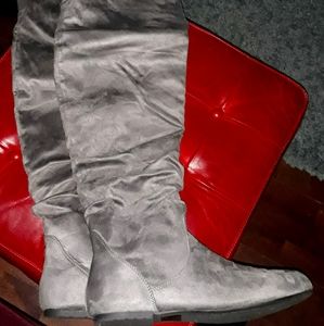 Over the knee grey suede boots